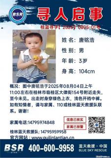 【寻人启事】图中唐铭浩于2025年08月04日上午11:00左右在桂林市临桂区大律街154号附近走失 - 红河28生活网 honghe.28life.com